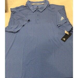 NEW Adidas Golf Shirt polo Men’s XX Large Blue Stripe Short Sleeve